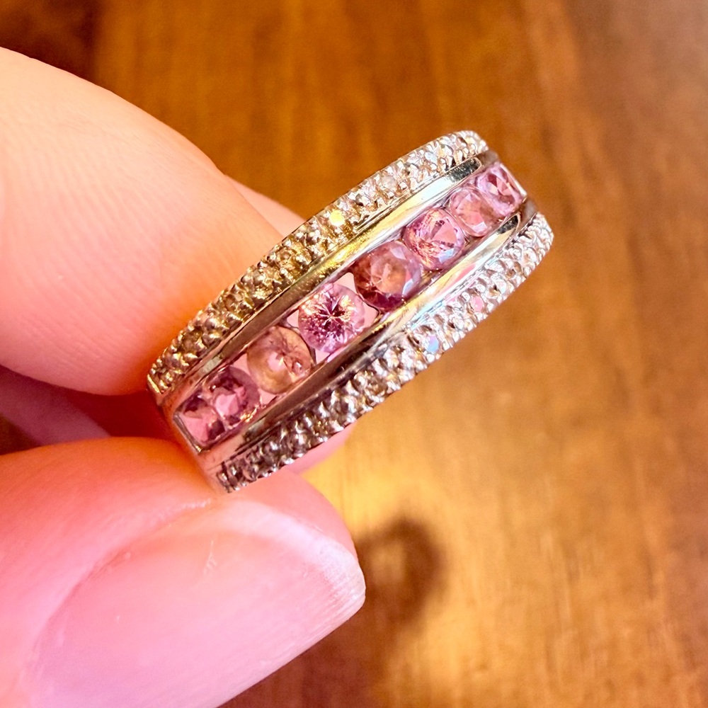 Pink Sapphire Diamond Ring 14K White Gold